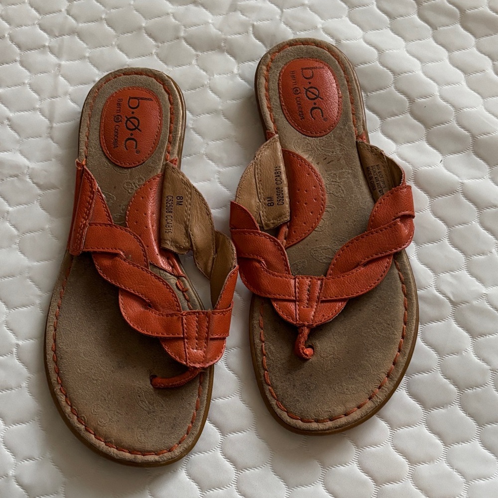 b.o.c. Braided Orange Leather Toe-Post Sandals